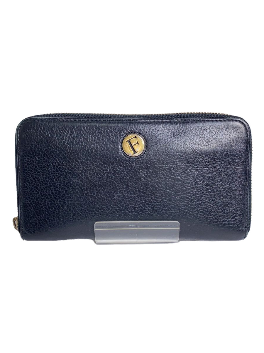 【中古】FURLA◆長財布/レザー/BLK/無地/レディース【服飾雑貨他】