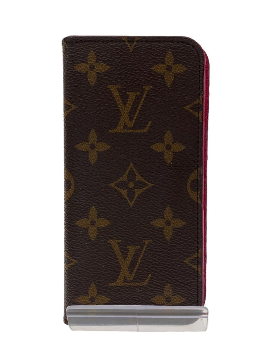 【中古】LOUIS VUITTON◆IPHONEX・フォリオ_モノグラム_BRW/PVC/BRW/総柄/レディース/擦れ/【服飾雑貨他】