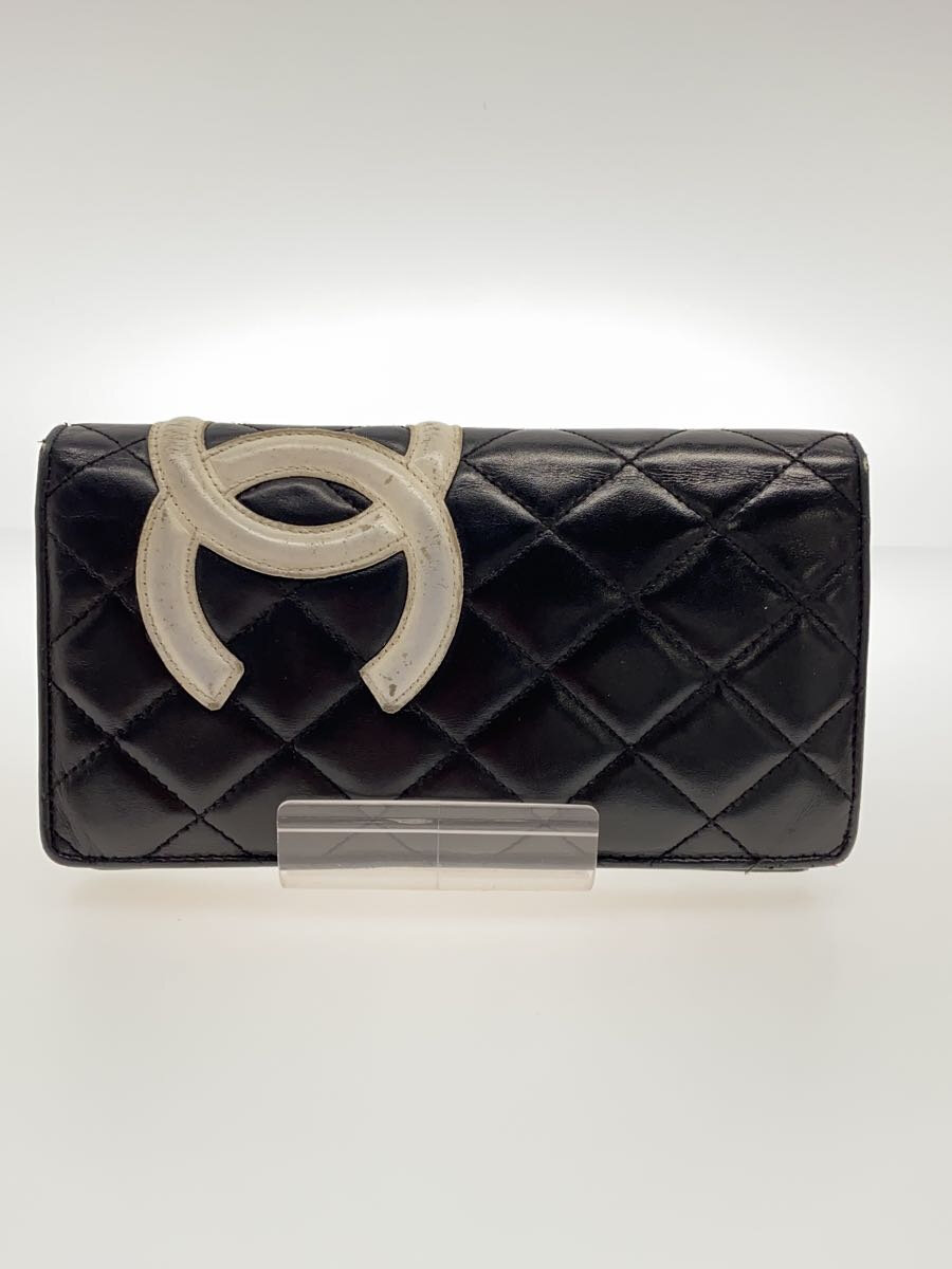 【中古】CHANEL◆2つ折り財布/レザー/BLK/無地/レディース//【服飾雑貨他】