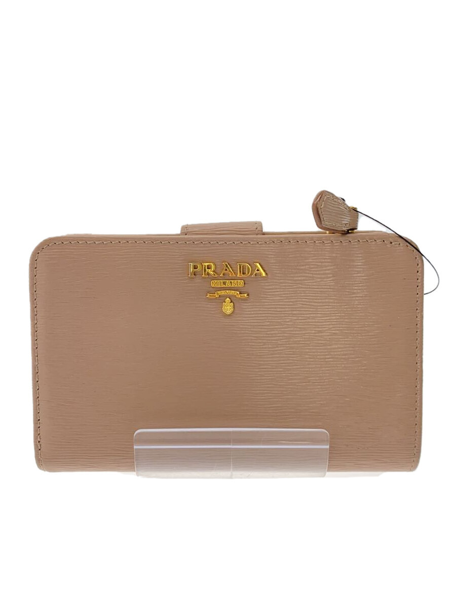 【中古】PRADA◆2つ折り財布/レザー/BEG/無地/レディース/1ML018【服飾雑貨他】
