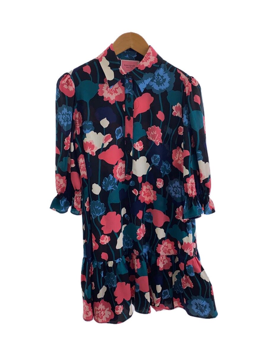 kate spade new york◆Viney Floral Fluid Shirtdress/S/ポリエステル/BLK/花柄/K5155//