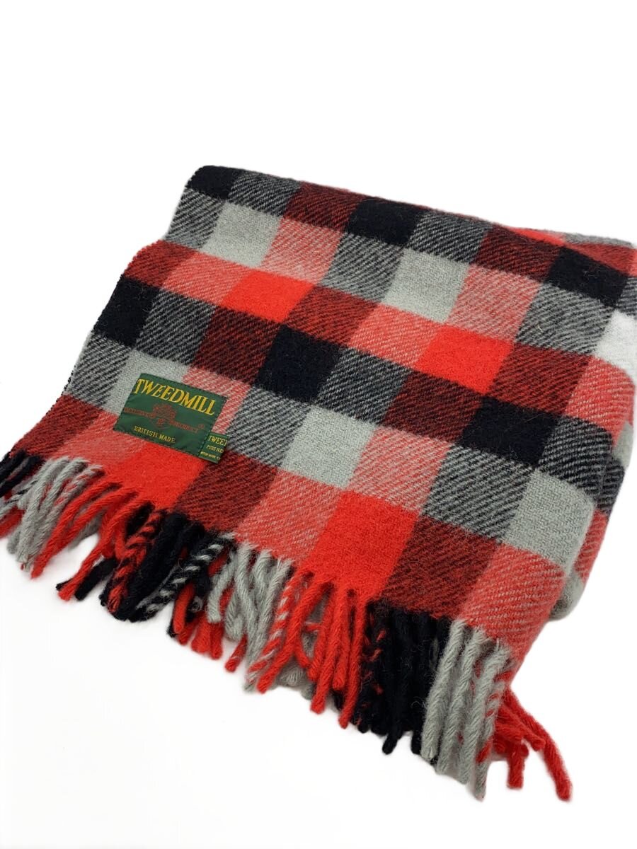 【中古】TWEED MILL◆マフラー/ウール/RED/チェック/メンズ//【服飾雑貨他】