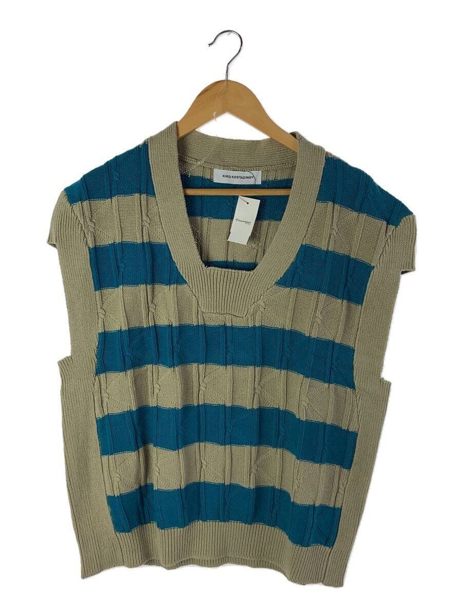 【中古】Kiko Kostadinov◆Merli Twinset cotton vest/ニットベスト/コットン/BEG/ボーダー/00162024【メンズウェア】