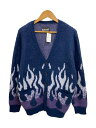 【中古】Schott◆カーディガン(厚手)/XL/アクリル/BLU/総柄/3124032//【メンズウェア】