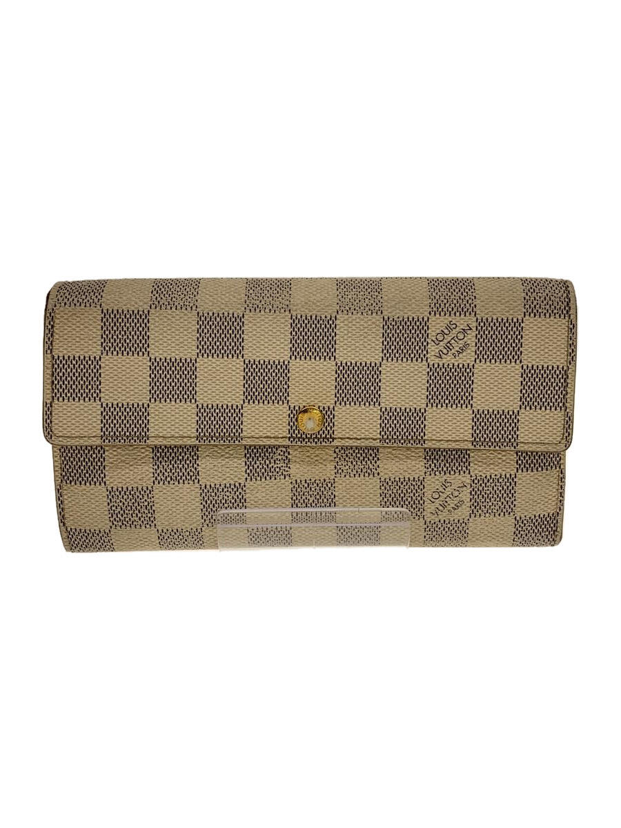 【中古】LOUIS VUITTON◆1)ポルト・フォイユ・サラ_ダミエ・アズール_WHT/PVC/WHT/レディース【服飾雑貨他】