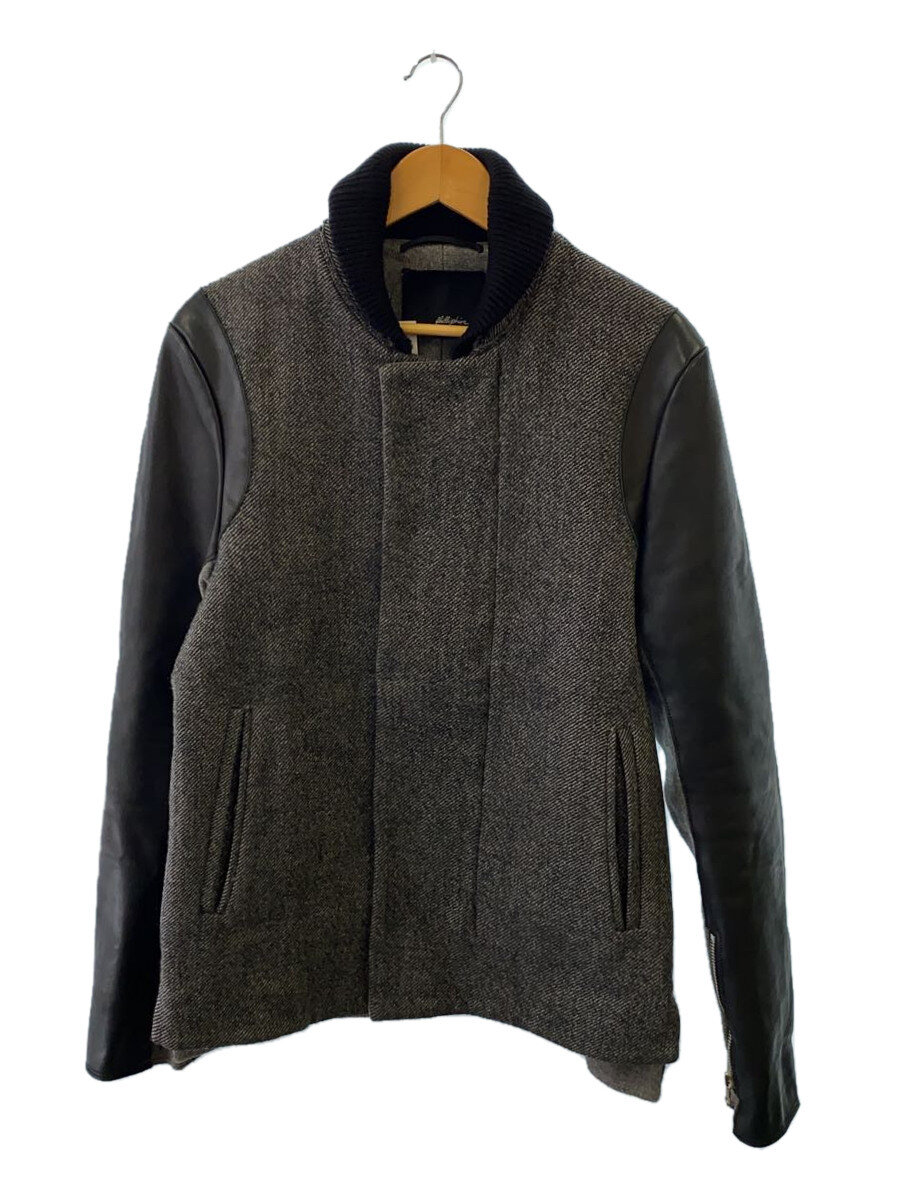【中古】3.1 Phillip Lim◆ジャケット/M/ウール/GRY/ウール×レザー切替ジャケット【メンズウェア】