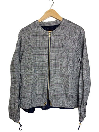 【中古】MUVEIL◆背面素材切替/ジャケット/36/リネン/GRY/チェック/MA91FJK004【レディースウェア】 【中古】MUVEIL◆背面素材切替/ジャケット/36/リネン/GRY/チェック/MA91FJK004【レディースウェア】