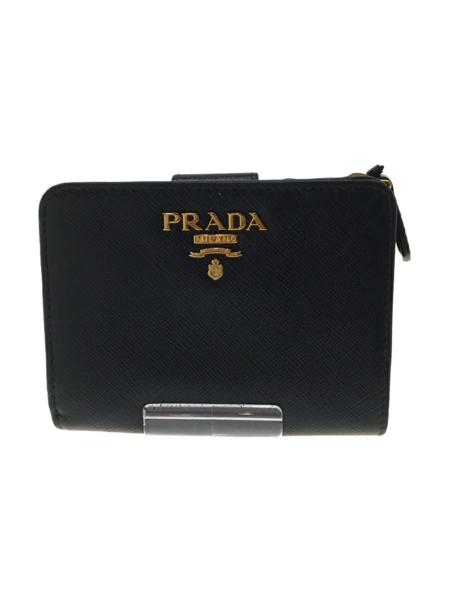 【中古】PRADA◆2ツ折サイフ/牛革/BLK/メンズ【服飾雑貨他】