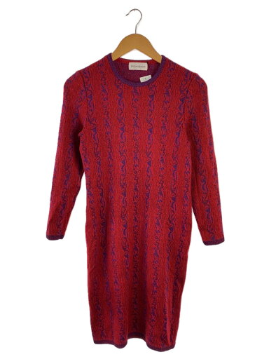 【中古】YVES SAINT LAURENT◆長袖ワンピース/M/ウール/RED/総柄【レディースウェア】 【中古】YVES SAINT LAURENT◆長袖ワンピース/M/ウール/RED/総柄【レディースウェア】