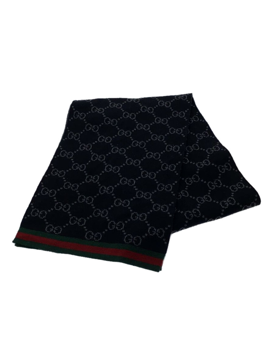 【中古】GUCCI◆マフラー/ウール/BLK/総柄/メンズ/325806 3G206【服飾雑貨他】