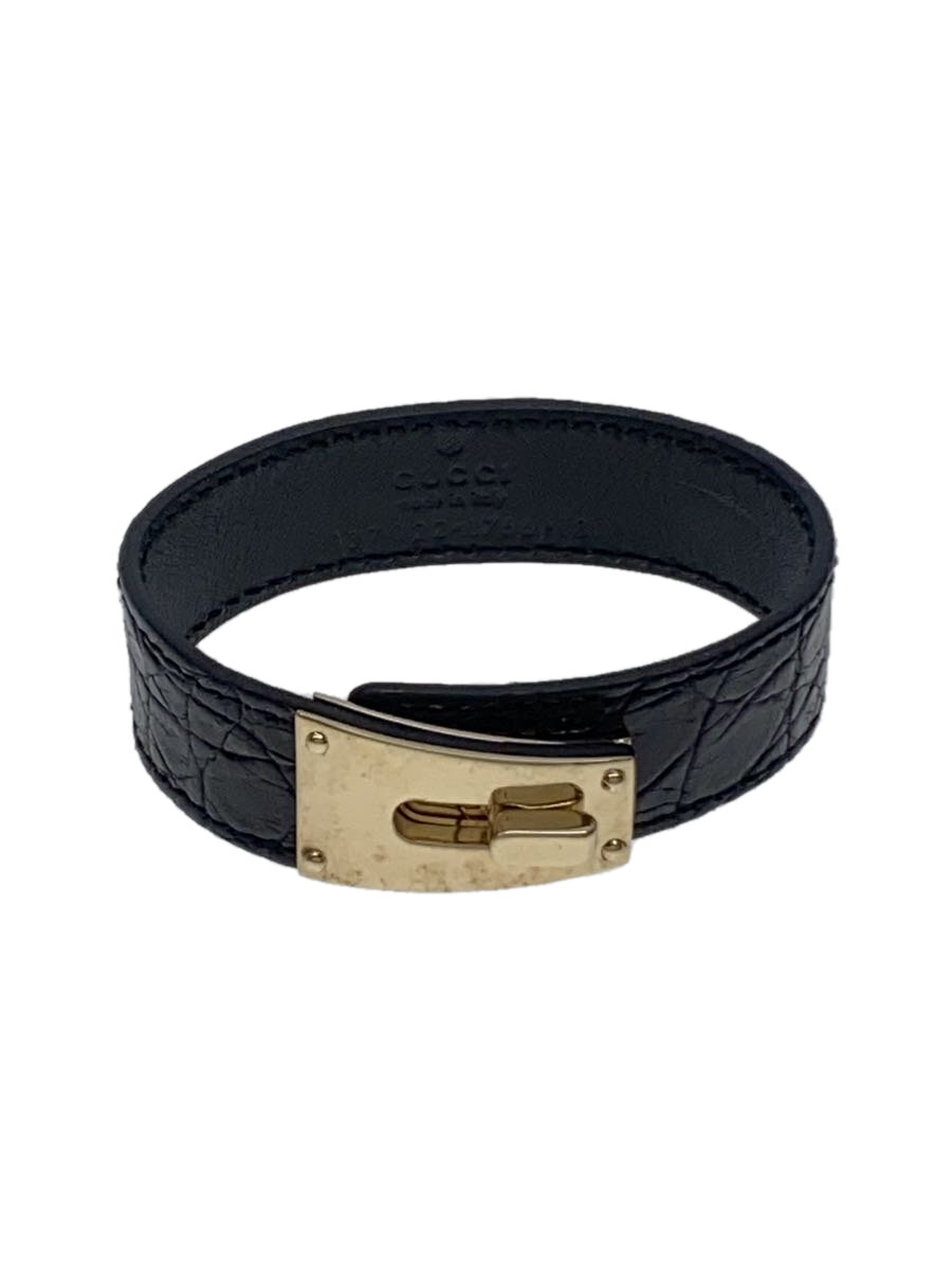 手鐲 - 【中古】GUCCI◆バングル/レザー/BLK/メンズ/137022【服飾雑貨他】