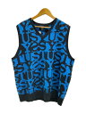 【中古】STUSSY◆Stacked Sweater Vest/XXL/コットン/BLU/総柄/117192【メンズウェア】
