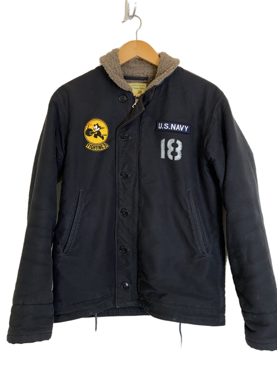 【中古】Buzz Rickson’s◆デッキジャケット/38/コットン/BLK/BR12030/N-1/パッチ剥がれ【メンズウェア】