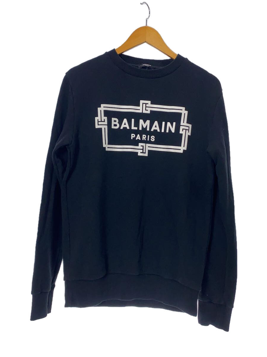 【中古】BALMAIN◆スウェット/M/コットン/BLK/プリント/VH0JQ040【メンズウェア】
