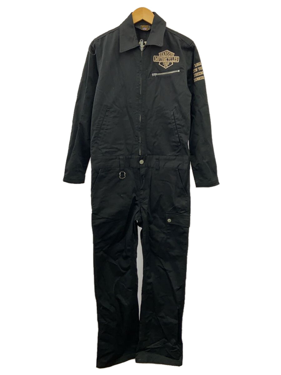 【中古】VANSON◆オールインワン/M/コットン/BLK/nvao-403/ZIP、ボタン変色有【メンズウェア】