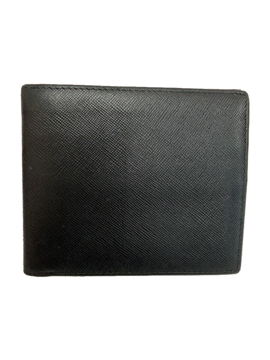 【中古】PRADA◆2つ折り財布/レザー/BLK/無地/メンズ【服飾雑貨他】