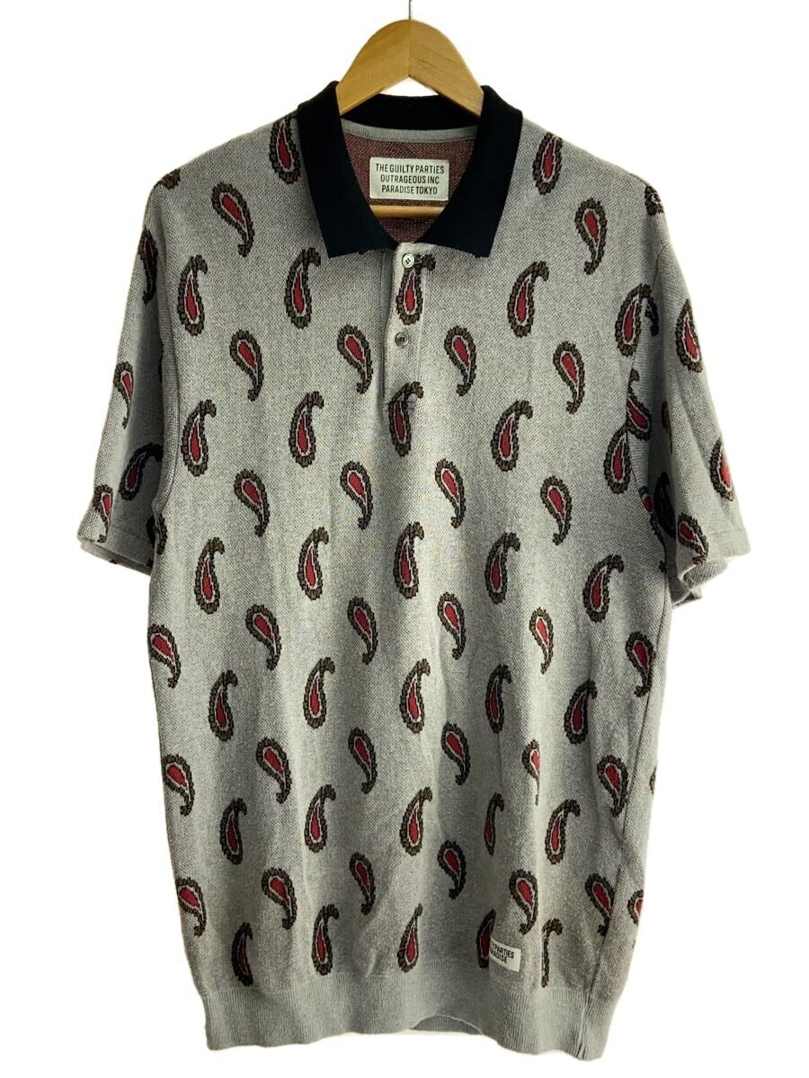 【中古】WACKO MARIA◆ポロシャツ/L/コットン/GRY/総柄【メンズウェア】