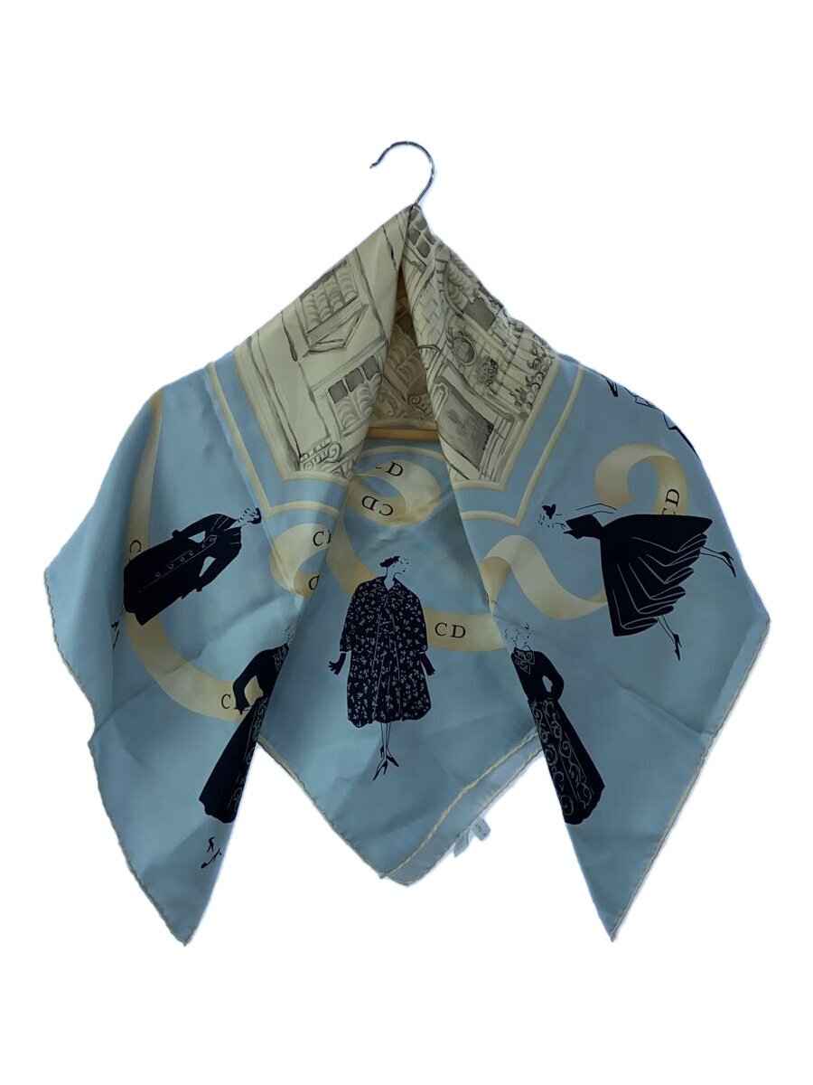 【中古】Christian Dior◆スカーフ/シルク/ブルー/総柄/レディース【服飾雑貨他】