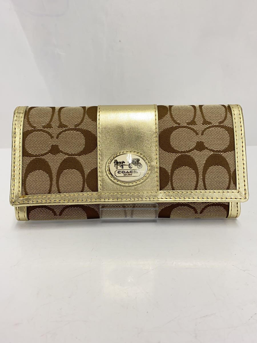 【中古】COACH◆長財布/キャンバス/GLD/総柄/レディース/シグネチャー【服飾雑貨他】