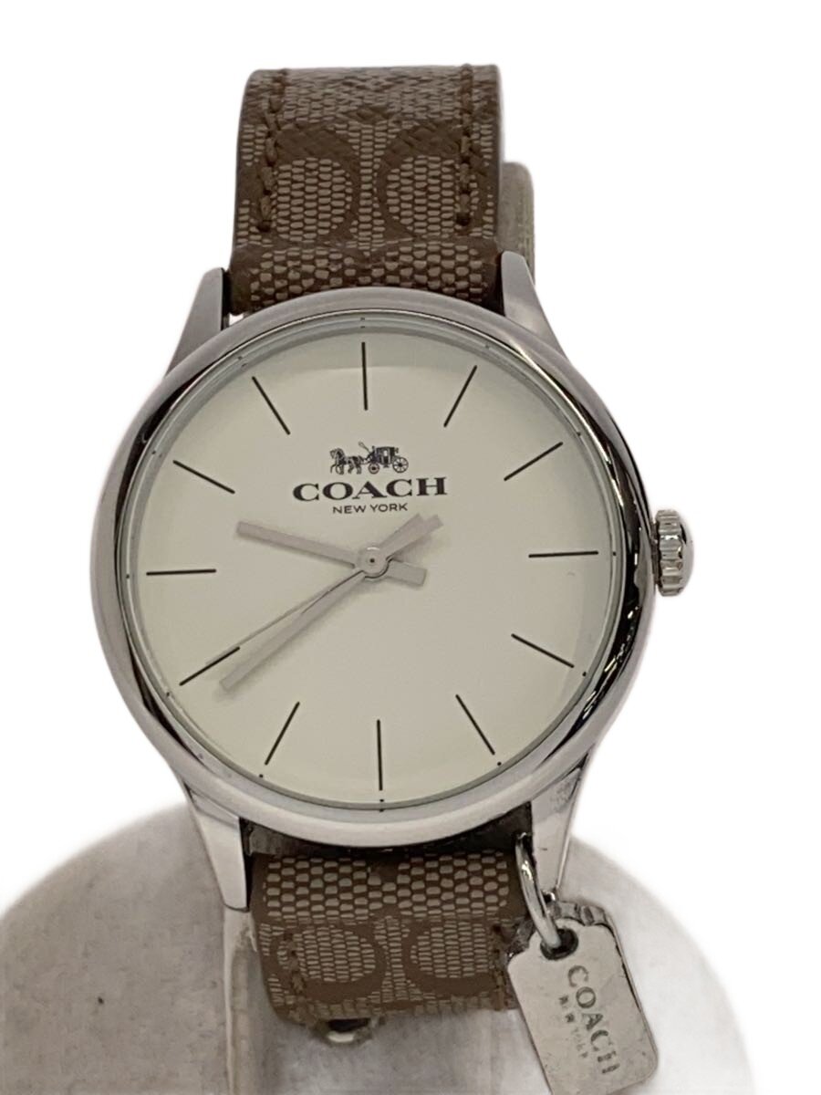 【中古】COACH◆クォーツ腕時計/アナログ/レザー/WHT/BRW//【服飾雑貨他】