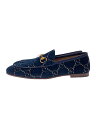 【中古】GUCCI◆ローファー/US7/ネイビー/ベロア/430088/ホースビット/ヨルダーン【シューズ】