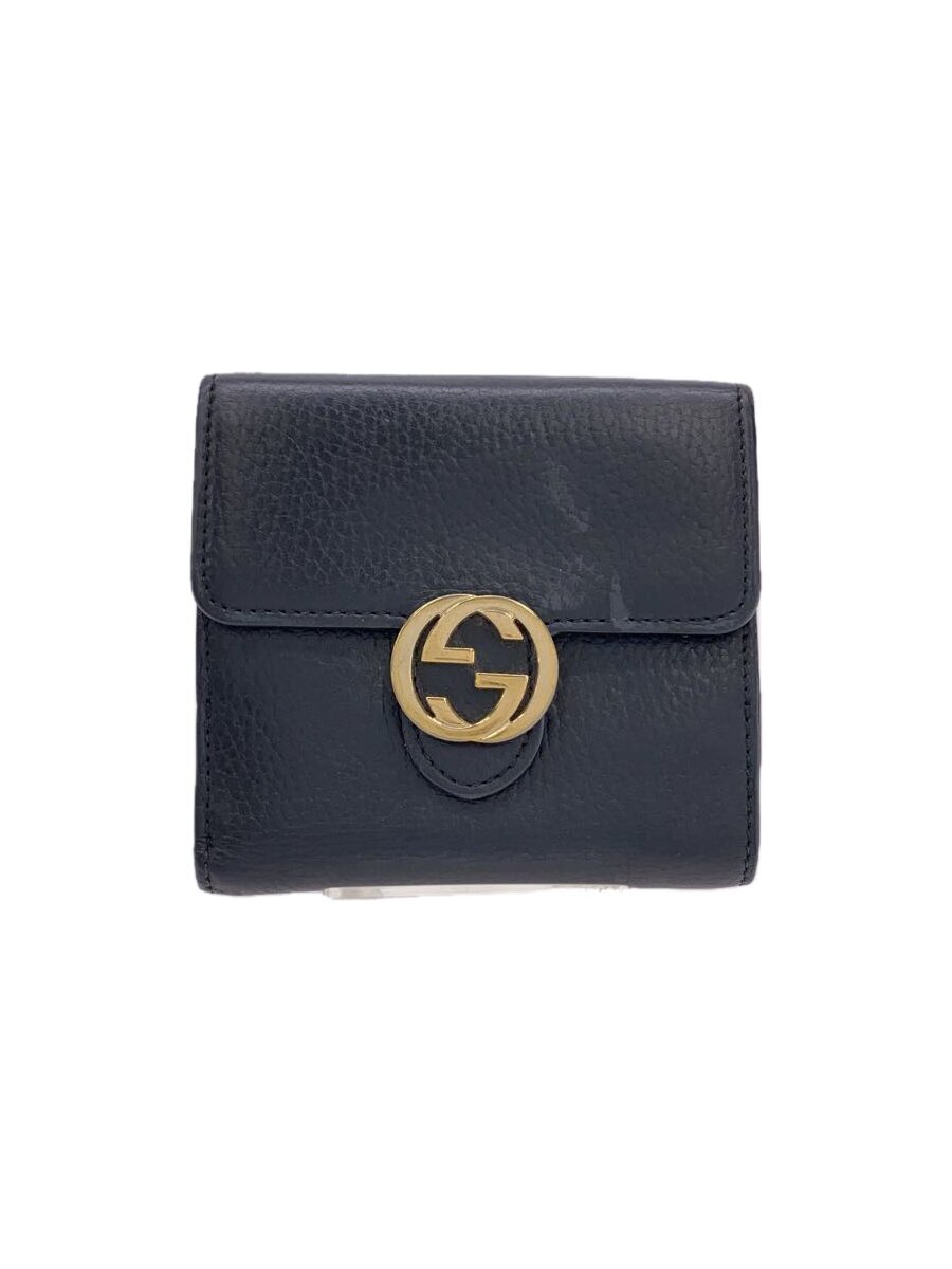 【中古】GUCCI◆2つ折り財布_インターロッキングG/レザー/BLK/レディース//【服飾雑貨他】