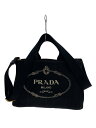 【中古】PRADA◆カナパ/ショルダーバッグ/キャンバス/BLK【バッグ】