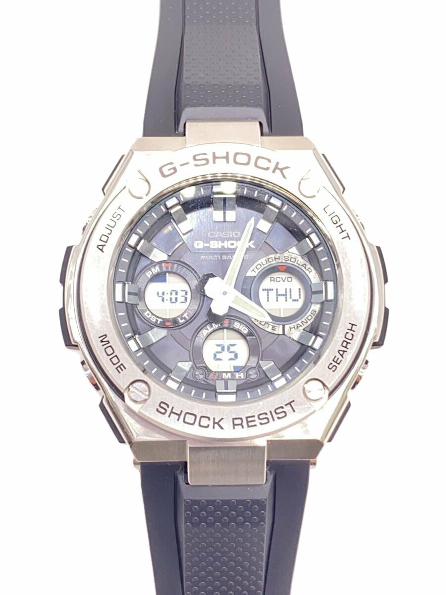 【中古】CASIO◆ソーラー腕時計・G-SHOCK/デジアナ/ラバー/SLV/BLK【服飾雑貨他】