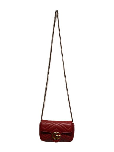 【中古】GUCCI◆スーパーミニバッグ_GGマーモント/レザー/RED【バッグ】 【中古】GUCCI◆スーパーミニバッグ_GGマーモント/レザー/RED【バッグ】
