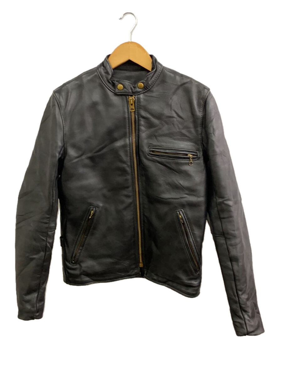 【中古】VANSON◆シングルライダースジャケット/36/レザー/BLK【メンズウェア】