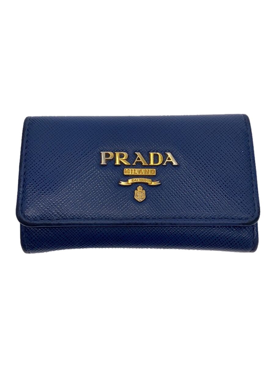 【中古】PRADA◆キーケース/レザー/NVY/無地/レディース/1PG004【服飾雑貨他】