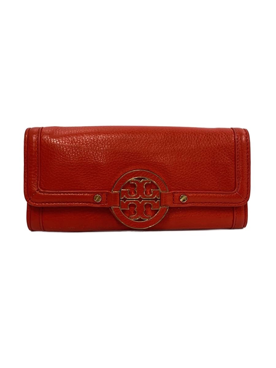 【中古】TORY BURCH◆長財布/レザー/RED/無地/レディース//【服飾雑貨他】