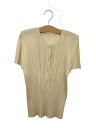 【中古】PLEATS PLEASE ISSEY MIYAKE◆半袖カットソー/3/ポリエステル/IVO/無地/PP63-JK102【レディースウェア】
