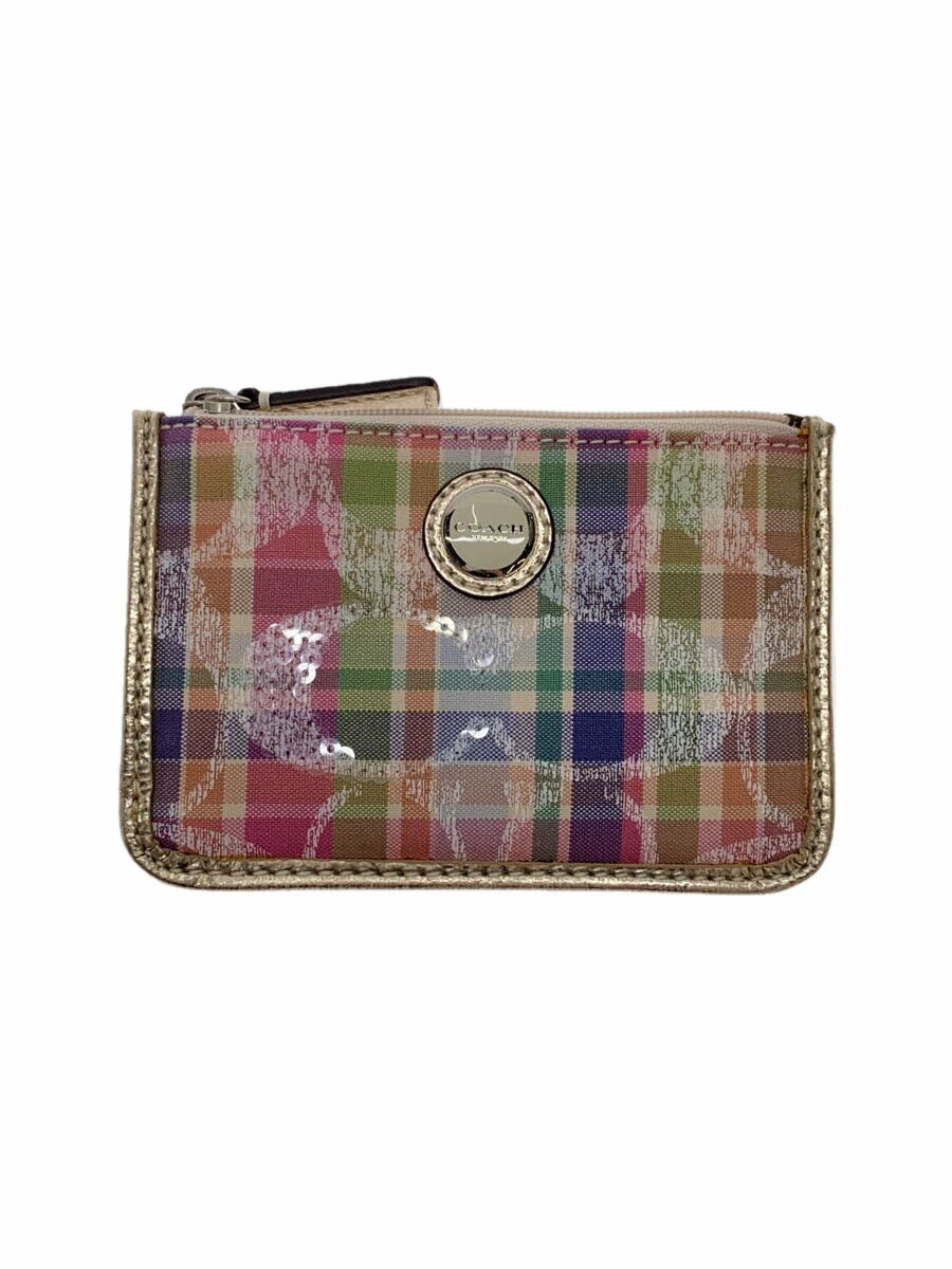 【中古】COACH◆キーリング付きコインケース/キャンバス/マルチカラー/チェック/レディース//【服飾雑貨他】