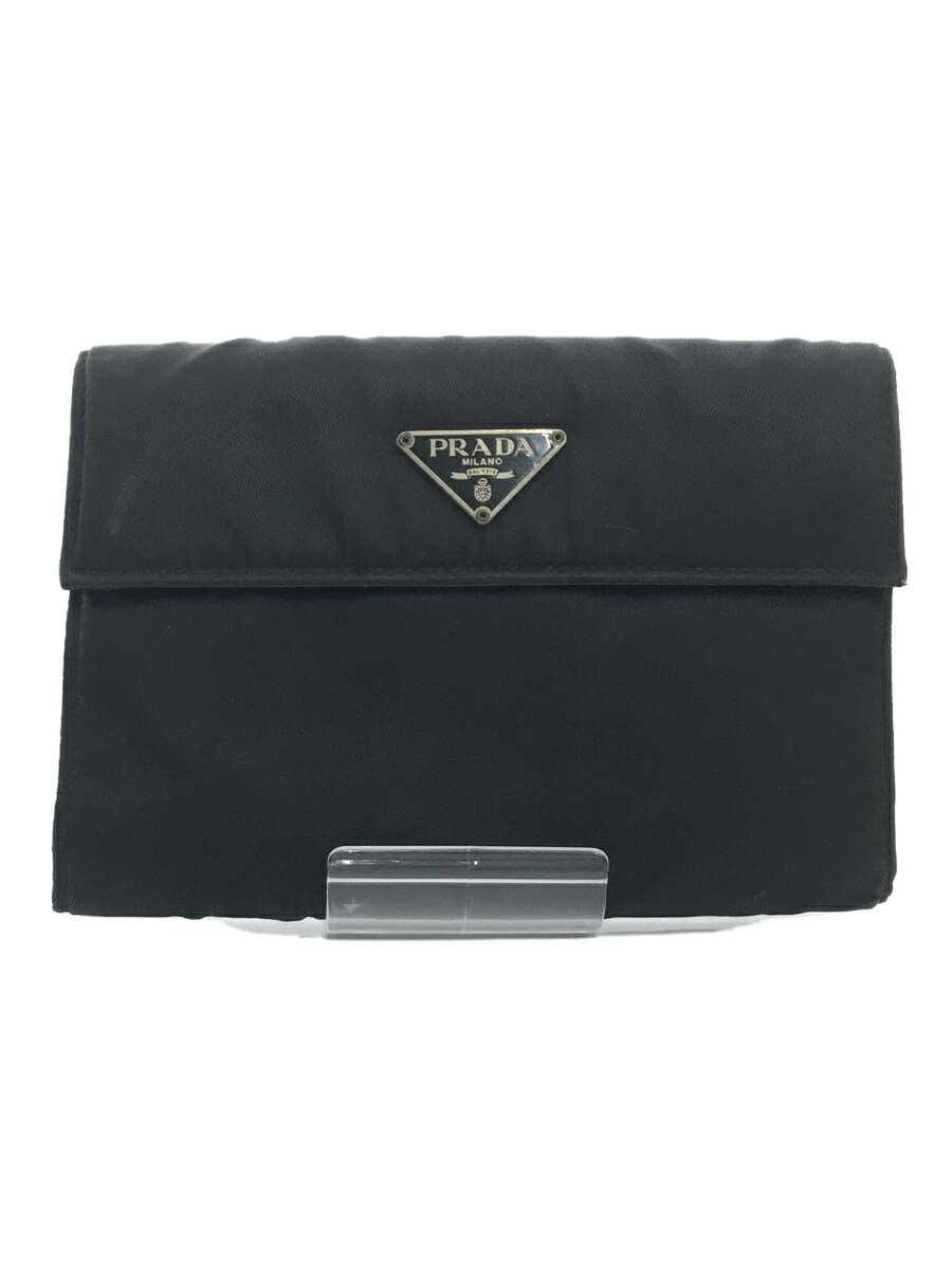 【中古】PRADA◆3つ折り財布/ナイロン/ブラック/黒/サフィアーノ/メンズ/ロゴプレート/7XJH2T7/ミニ/コン【服飾雑貨他】