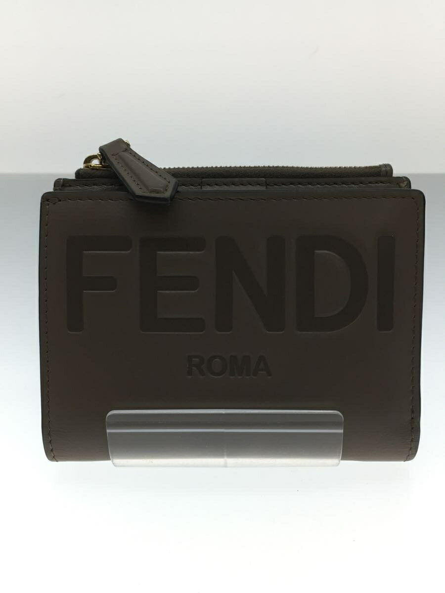 【中古】FENDI◆コンパクトウォレット/2つ折り財布/レザー/グレー/ベージュ/メンズ/8M0447【服飾雑貨他】