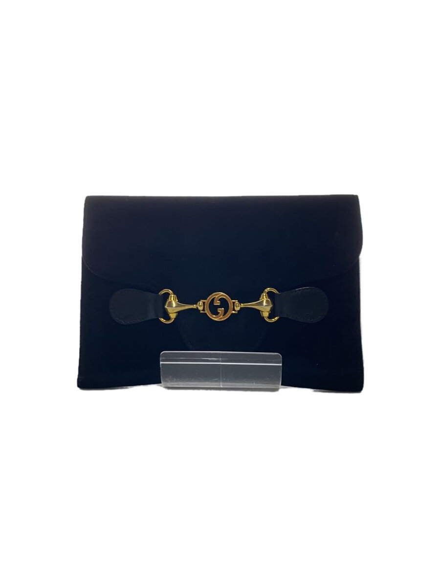 【中古】GUCCI◆old/3つ折り財布/スウェード/BLK/無地【服飾雑貨他】