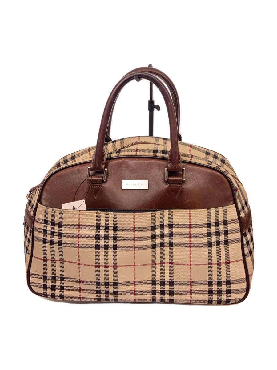 【中古】BURBERRY◆ハンドバッグ/キャンバス/BEG/チェック//【バッグ】