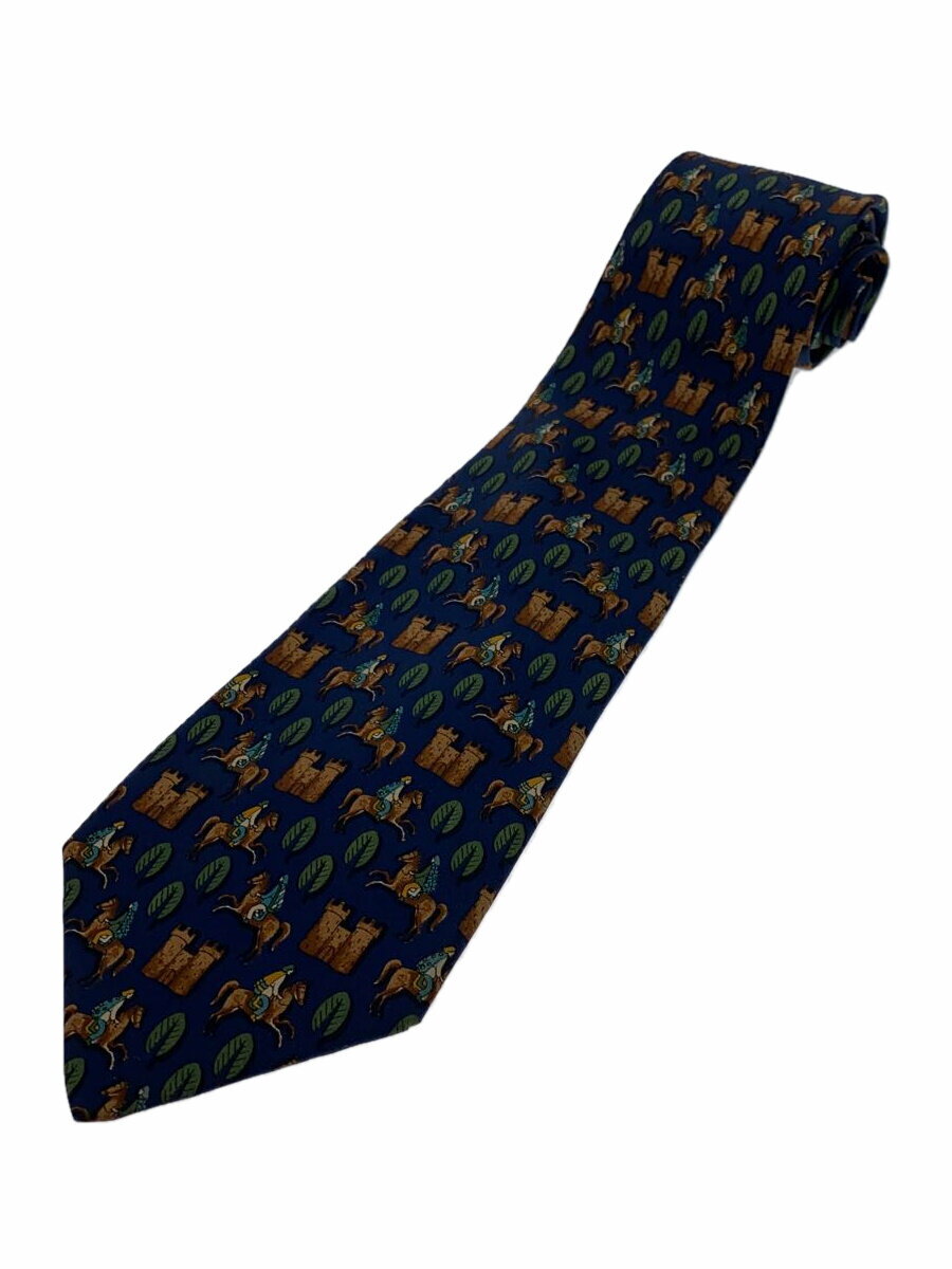【中古】Salvatore Ferragamo◆ネクタイ/シルク/ネイビー/総柄/メンズ【服飾雑貨他】