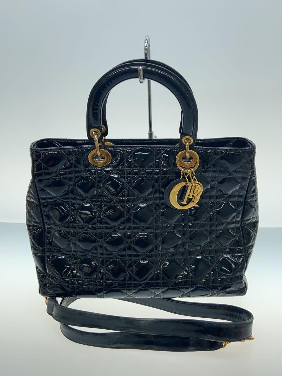 【中古】Christian Dior◆ハンドバッグ/エナメル/BLK/ブラック/レディディオールカナージュ2WAY//【バッグ】