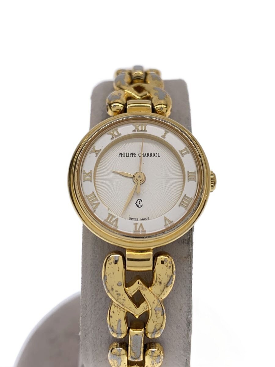 【中古】PHILIPPE CHARRIOL◆クォーツ腕時計/アナログ/--/WHT/GLD/61.95.1362//【服飾雑貨他】