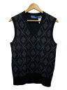 【中古】POLO RALPH LAUREN◆ニットベスト(薄手)/XS/ウール/黒/総柄/アーガイルベスト/【メンズウェア】