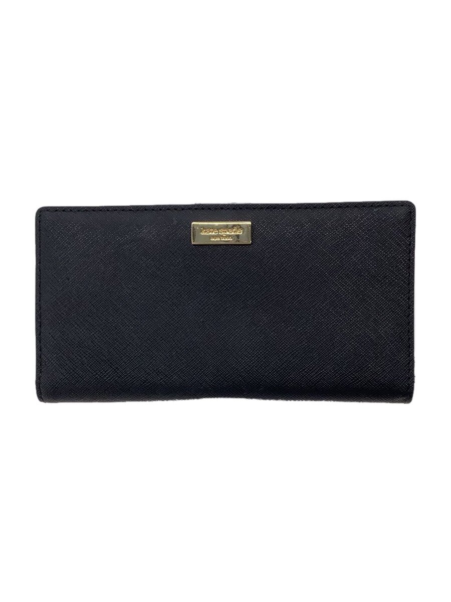 【中古】kate spade new york◆2つ折り財布/レザー/BLK/無地/レディース【服飾雑貨他】