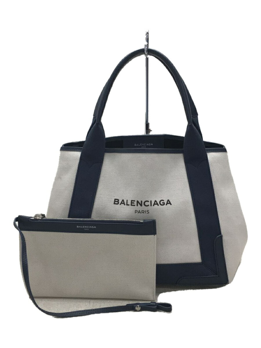 【中古】BALENCIAGA◆ネイビーカバスXS/スレ/剥がれ有/トートバッグ[仕入]/キャンバス【バッグ】