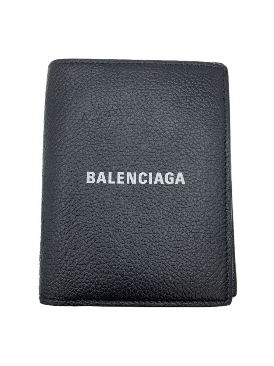 【中古】BALENCIAGA◆コンパクトウォレット/2つ折り財布/レザー/BLK/メンズ/681579・1090・P・203437【服飾雑貨他】