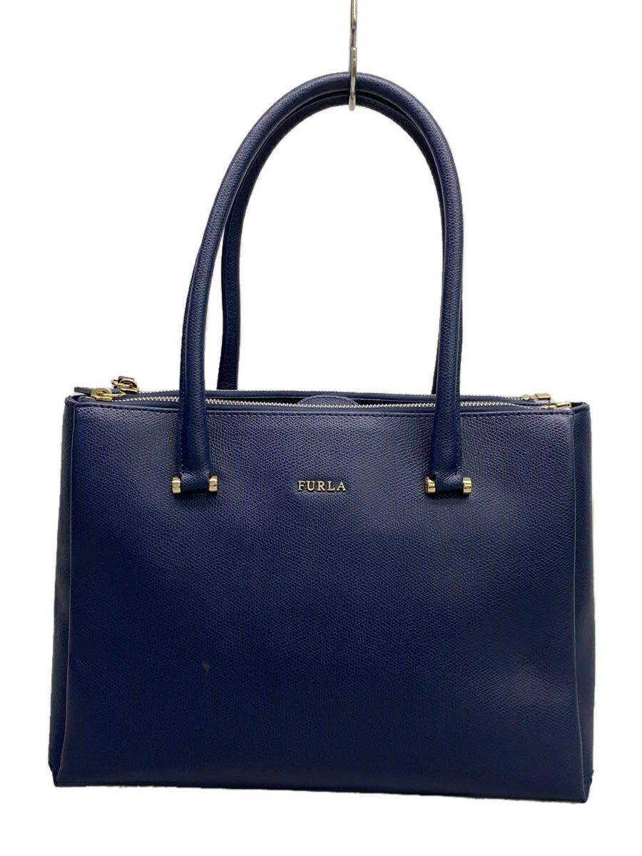 【中古】FURLA◆トートバッグ/レザー/NVY【バッグ】