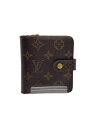 【中古】LOUIS VUITTON◆コンパクトジップ_モノグラム・キャンバス/PVC/ブラウン/モノグラム/レディース/変形アリ【服飾雑貨他】