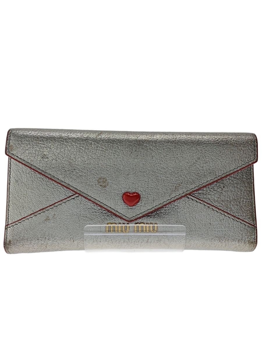 【中古】MIU MIU◆長財布/レザー/SLV/無地/レディース【服飾雑貨他】