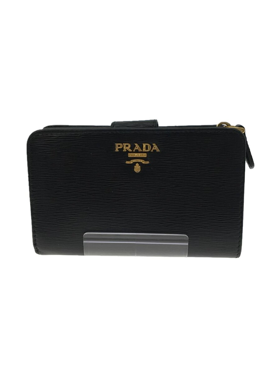 【中古】PRADA◆2ツ折サイフ/牛革/BLK【服飾雑貨他】