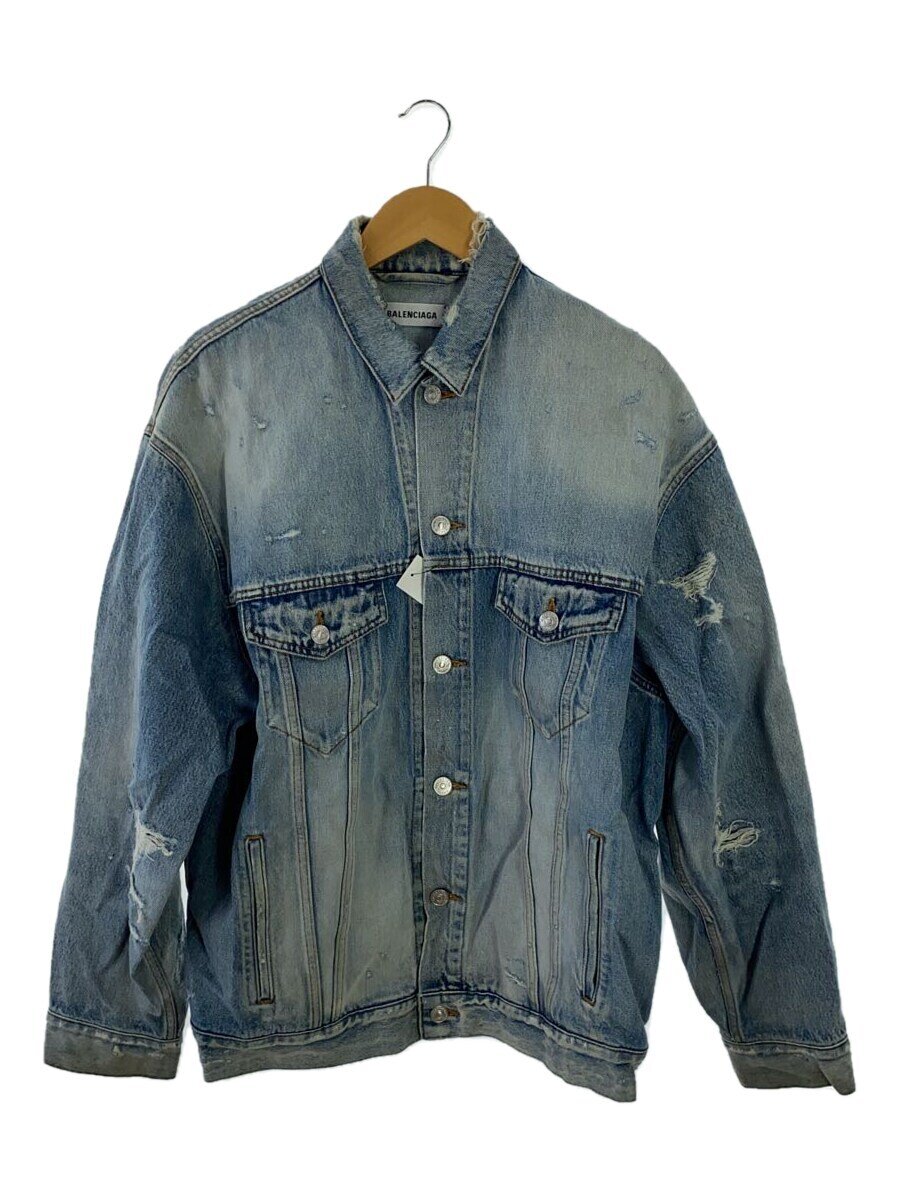 BALENCIAGA◆21SS/DISTRESSED THRASH DENIM JACKET/Gジャン/34/IDG/642904//
